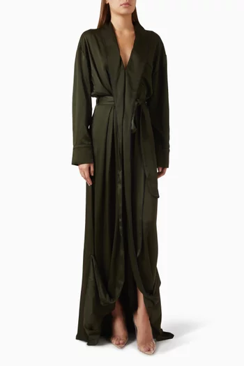 فستان سهرة بتصميم ملفوف ستان