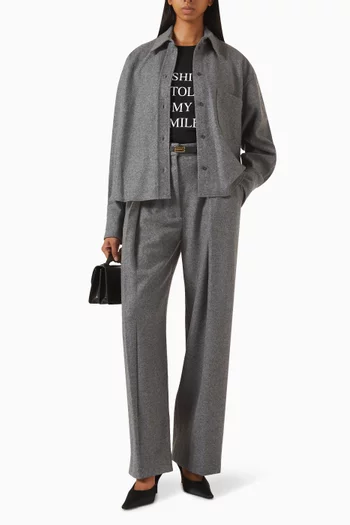 بنطال بقصة ساق واسعة مزيج كشمير وصوف