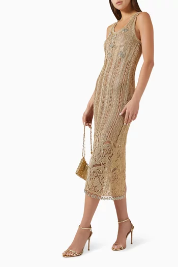 Beaded Maxi Dress in Crochet