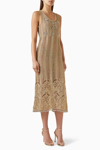 Beaded Maxi Dress in Crochet