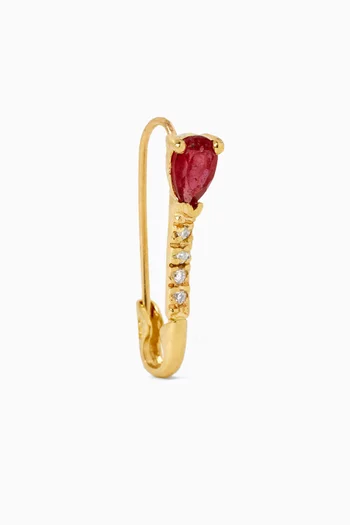 Mini Gemstone & Diamond Single Safety-pin Earring in 14kt Gold