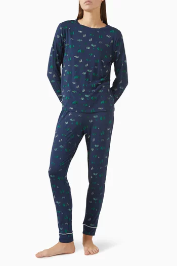 Gisele Printed Crewneck Long Pyjama Set in TENCEL™ Modal