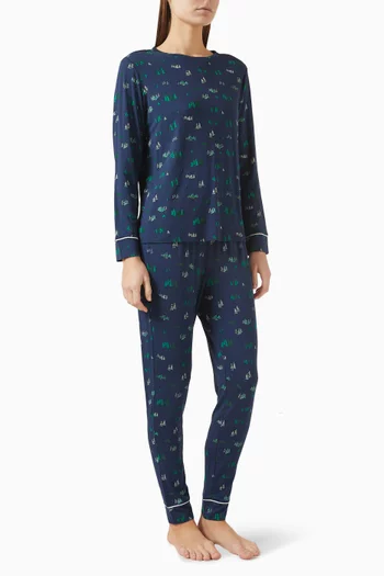 Gisele Printed Crewneck Long Pyjama Set in TENCEL™ Modal
