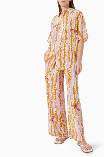 Alabama Mira Pink Wave Pyjamas in Silk Crêpe de Chine