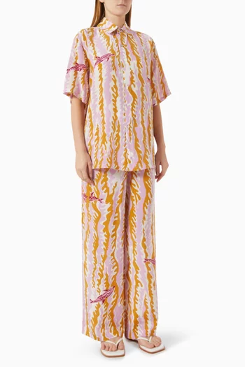Alabama Mira Pink Wave Pyjamas in Silk Crêpe de Chine