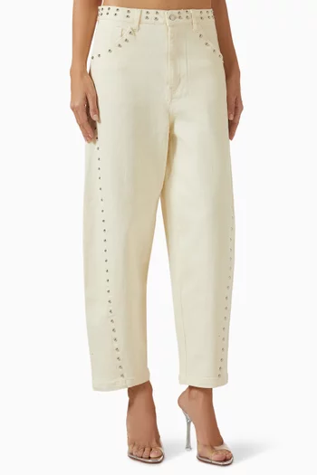 Studded Barrel-fit Jeans in Denim