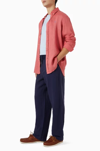 Pleated Drawstring Pants in Linen