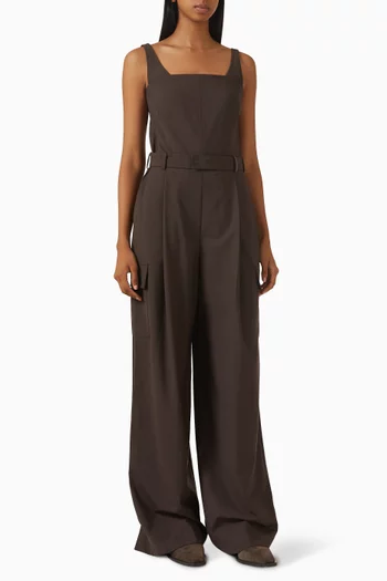 Belted Jumpsuit in Virgin Wool Blend
