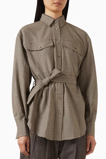 Check Belted Shirt in Virgin Wool