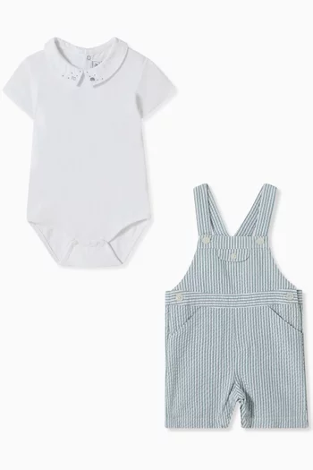 Striped Dungarees & Polo Shirt in Cotton
