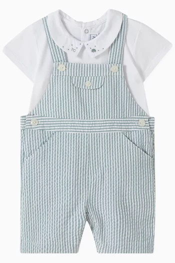 Striped Dungarees & Polo Shirt in Cotton