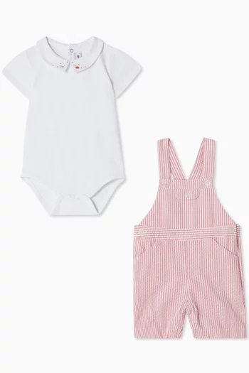 Striped Dungarees & Polo Shirt in Cotton