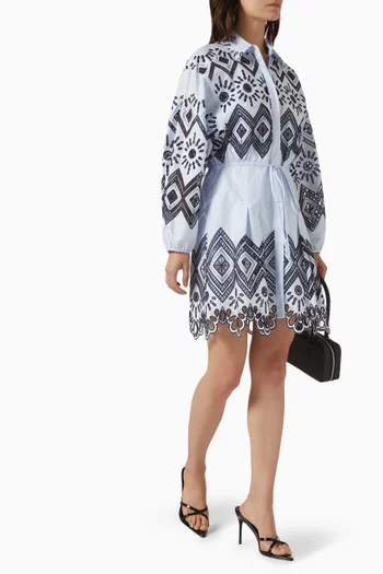 Atarra Drawstring Mini Dress in Cotton