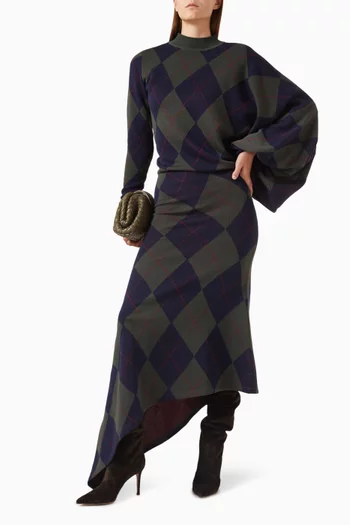 Argyle Knit Midi Dress in Wool