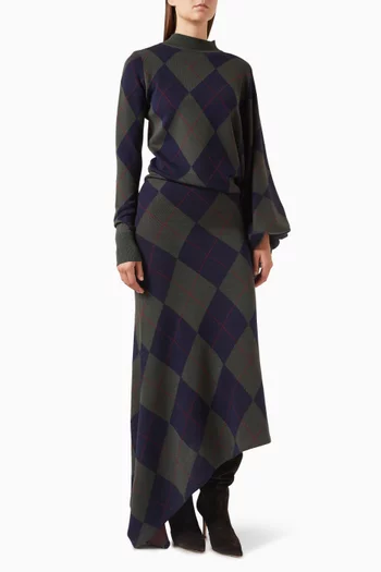 Argyle Knit Midi Dress in Wool
