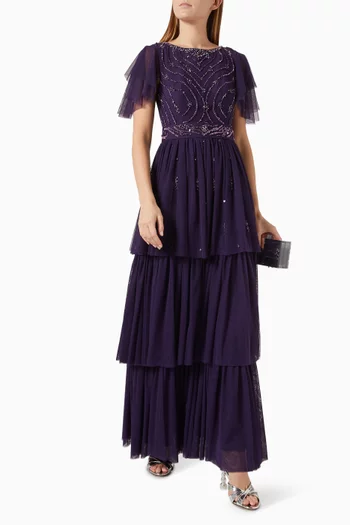 Sequin-embellished Tiered Dress in Tulle