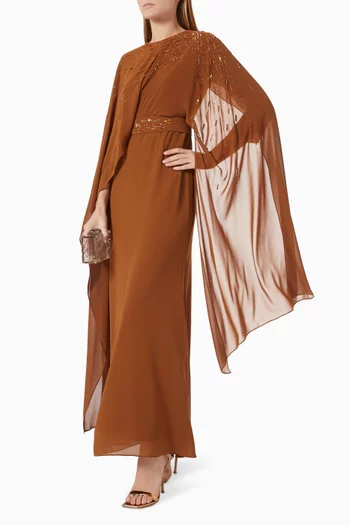 Sequin-embellished Cape Dress in Chiffon