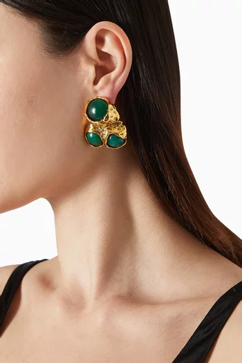 أقراط بابل بمشبك مرصعة بأحجار كابوشون راتنج ومعدن