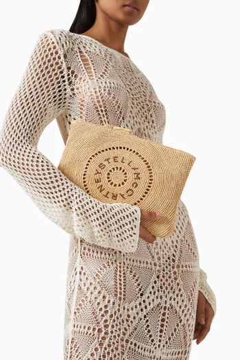 Logo Clutch Pouch in Raffia