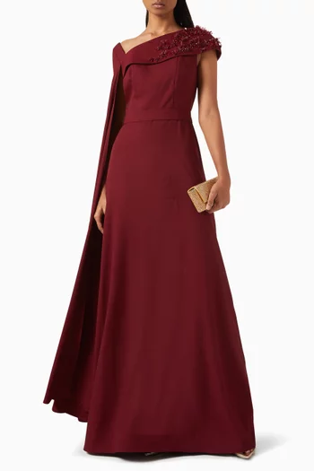 Draped Embellished Gown in Crepe
