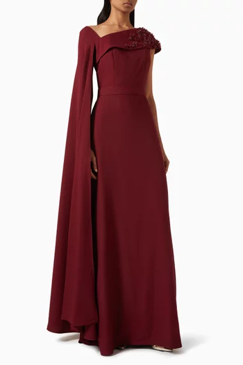 Draped Embellished Gown in Crepe