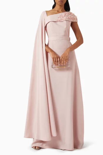 Draped Embellished Gown in Crepe