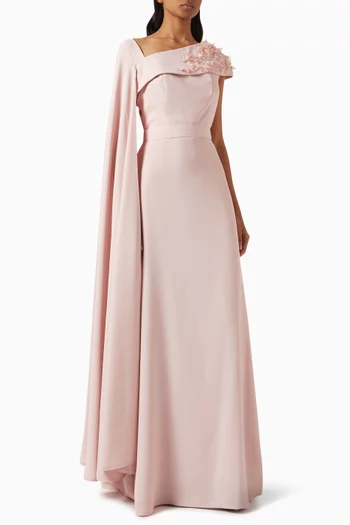 Draped Embellished Gown in Crepe