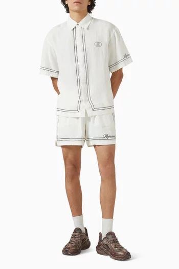 قميص بخطوط مطرزة مزيج كتان