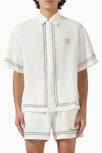 قميص بخطوط مطرزة مزيج كتان