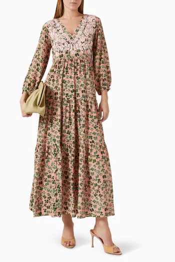 Frangipani Maxi Dress in Silk Crepe De Chine