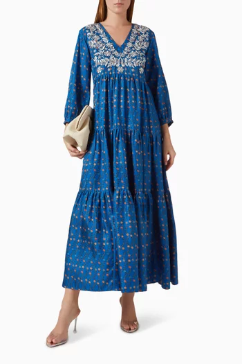 Frangipani Maxi Dress in Silk Twill