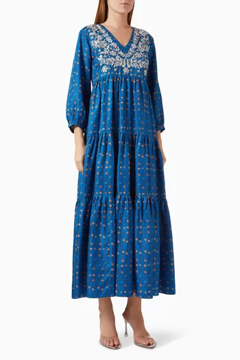 Frangipani Maxi Dress in Silk Twill