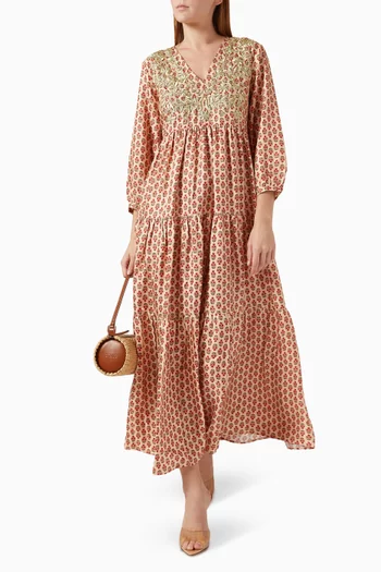 Frangipani Maxi Dress in Silk Twill