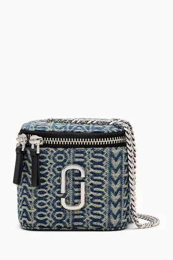 THE MINI VANITY BAG IN WASHED DENIM WITH CHAIN STRAP AND SILVER HARDWARE LOGO:Light/Pastel Blue:One Size|218527637