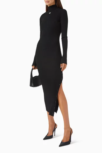 فستان منسوج بأزرار كبس مزيج فيسكوز مضلع