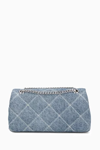 THE DUAL CHAIN WALLET IN WASHED DENIM WITH SILVER HARDWARE LOGO AND CHAIN STRAP:Light/Pastel Blue:One Size|218531180