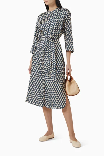 Printed Belted Midi Dress in Silk