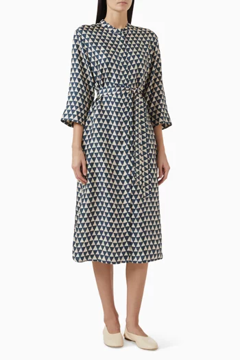 Printed Belted Midi Dress in Silk