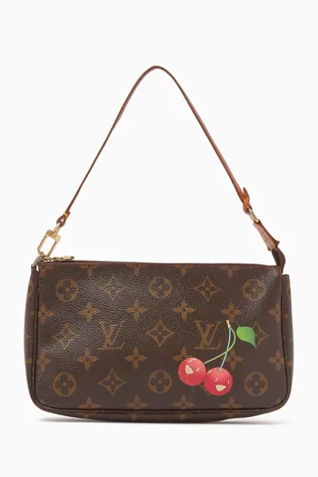 2000s x Takashi Murakami Cherry Pochette Accessoires in Monogram Coated Canvas & Vachetta Leather