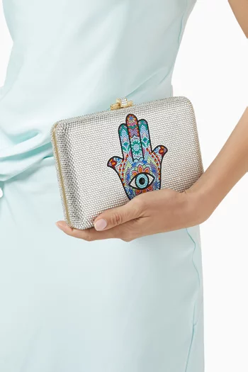 Hamsa Crystal-embellished Clutch