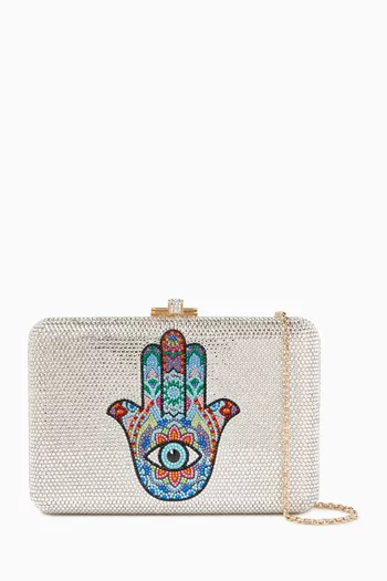 Hamsa Crystal-embellished Clutch