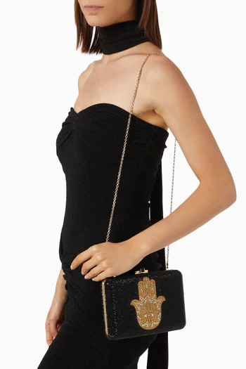 Hamsa Crystal-embellished Clutch