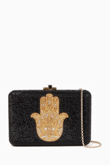 Hamsa Crystal-embellished Clutch