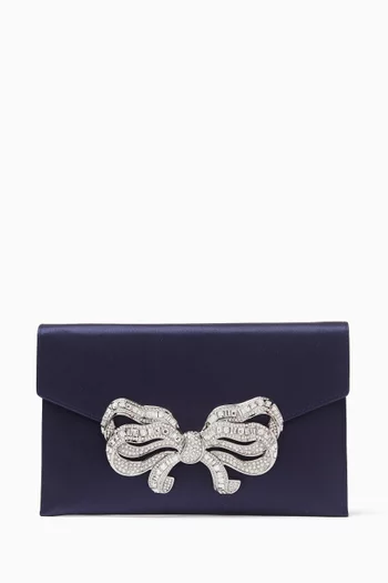 Bow Crystal Envelope Clutch Bag in Satin