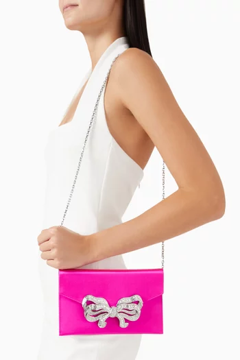Bow Crystal Envelope Clutch Bag in Satin