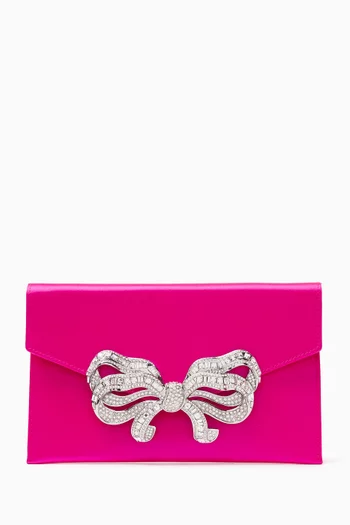 Bow Crystal Envelope Clutch Bag in Satin