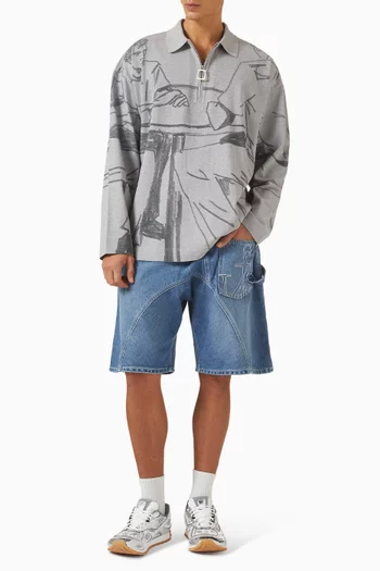Printed Rugby Polo Shirt in Cotton