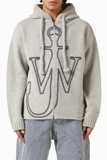 Anchor Embroidered Hoodie in Merino Wool