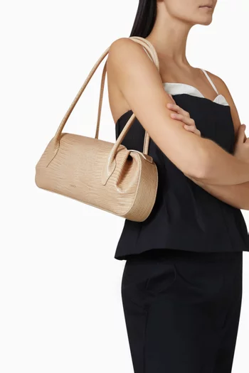 Small Oyster Shoulder Bag in Lizard-embossed Leather