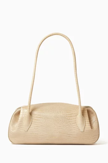 Small Oyster Shoulder Bag in Lizard-embossed Leather
